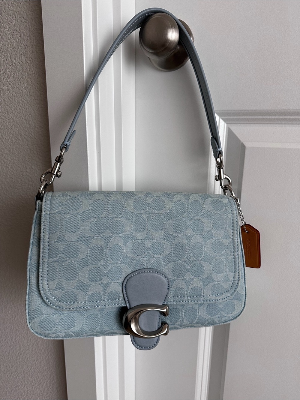 Light Blue Signature-Pattern Shoulder Bag